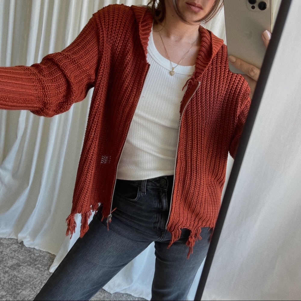 JACKET knitted crochet jacket — In Rust